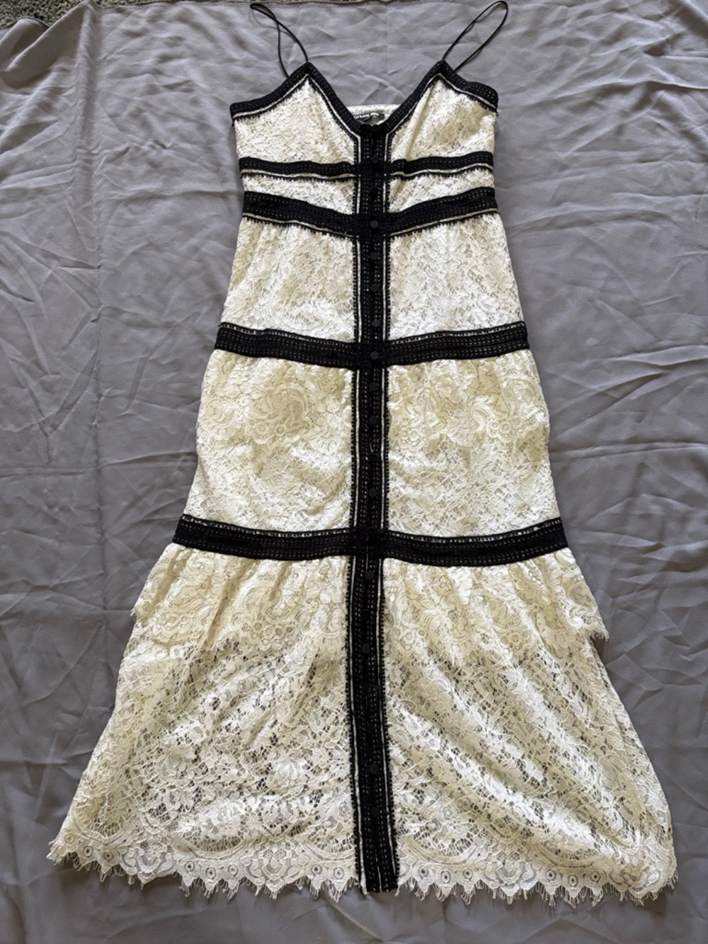 Gianni Bini Cream Lace Midi Dress with Black Trim
